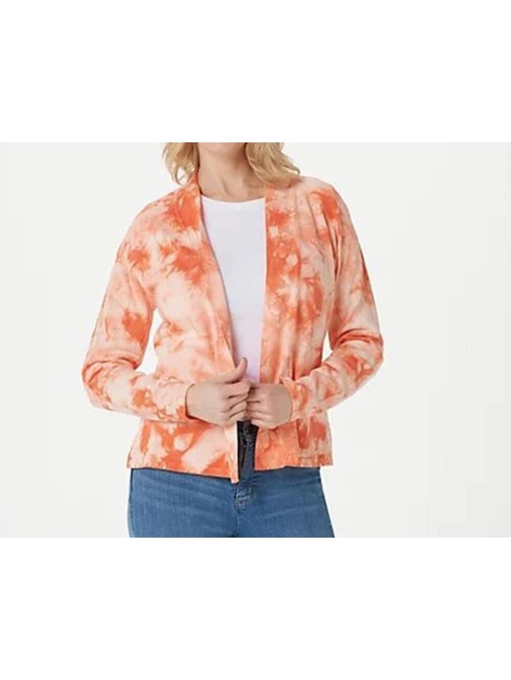 3185 Isaac Mizrahi Live! Tie-Dye Open-Front Cardigan POPPY Sz M